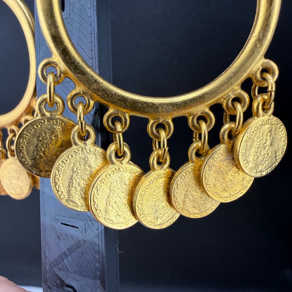 Vintage Ben Amun Bracelet Clip On Earrings Set Coin Gold Tone 6.5" - Picture 3 of 16